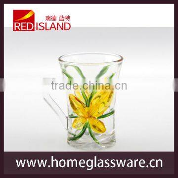 2016 new design colored flower glass mug with engraved flower