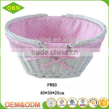 Customized cheap fancy woven white wicker basket for wedding decoration