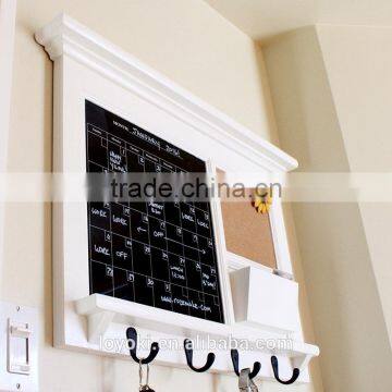 Home Decor Wood Wall Mounted Bulletin Board Entryway Chalk Board Mail Sorter Rack With Key Hooks and BlackBoard photo-2