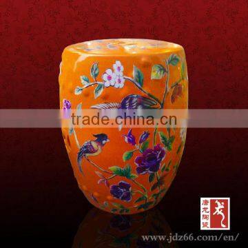 China supplier orange glazed birds figure ceramic stools