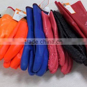 DDSAFETY Orange Pvc Sandy Finished Glove With Acrylic Boa Liner