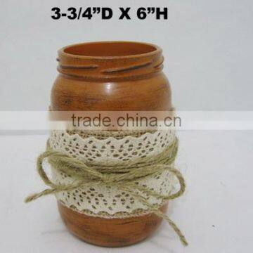 6"H Lace Ribbon Antique Paint Glass Bottle Decoration