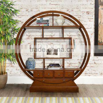 Book Rack Round Oriental Natural Teak Wood Furniture