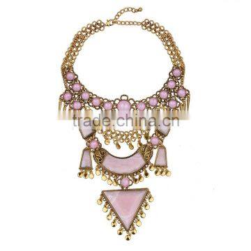 Fashion Women Pink Arcylic Gems Gold Plated Alloy Necklace Jewelry photo-2