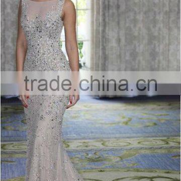 high quality bling beaded high neck off shoulder silver color arabic dresses