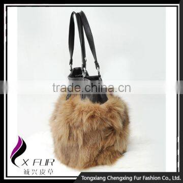 CX-H-10B High Quality Fashion Leather Handbags Women Real Fox Fur Ladies Hand Bag photo-3