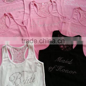 Bride Custom Sleeveless Women Rhinestone Tank Tops photo-3