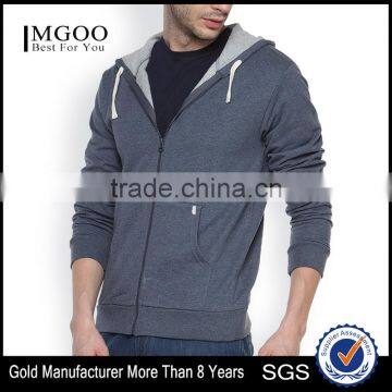 Blue Denim Hooded Mens Sweatshirt Customizable Attached Hood With Drawstrings Hoody Long Sleeves Slant Pockets Sweaters Custom