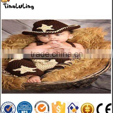 NPT50 Tinaluling Newborn Baby Photography Prop Handmade Crochet Knit Cowboy Hat boots clothes