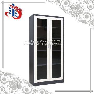 Steel Office Furniture 2 Glass Swing Doors Filing Storage Cabinet With Lock photo-3