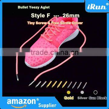 Metal Bullet Aglets Shoe Laces Tips DIY Screw On Replacement With Free Screwdriver - 26 mm Cylinder Shoelace Aglet - 3 Colours