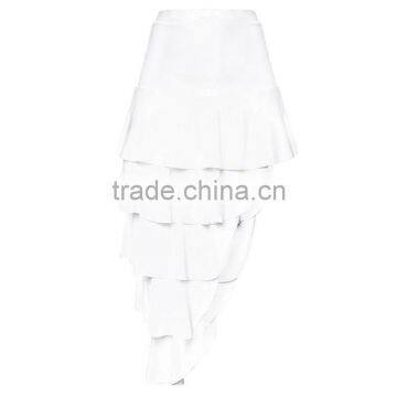 Asymmetrical Long White Tiered Skirt for Summer Designer Woman Party Wear