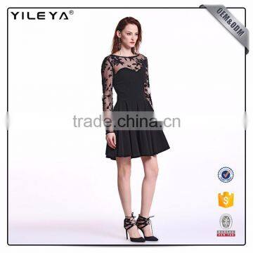 Customizable Pleated High Waist Black Lace Dresss photo-2