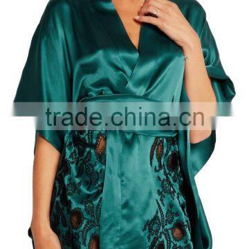 High Quality Fashionable Design Lace-Paneled Silk Robe With Embroidery Pattern for Women photo-2