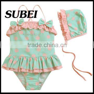 Polka Dot Cute Piece Swimsuit Children Swimwear With Swimming Cap photo-4