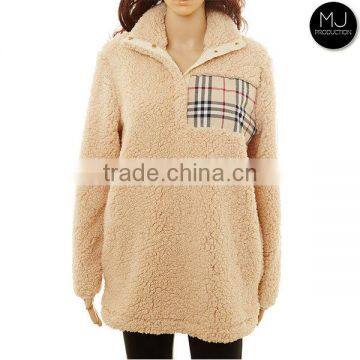 Wholesale Women Monogrammed Plaid Patch Fleece Pullover photo-4