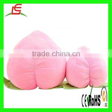 Custom Pink Peaches Plush Toy Pillow With Green Leaf