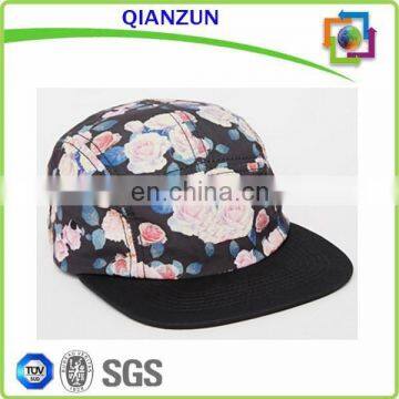 custom floral flat short brim blank 5 panel flat caps camp cap