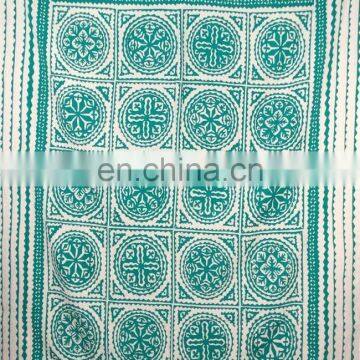 Green Applique Kantha Bedspread Quilt Indian Cotton Bed Cover Patchwork Cutwork with Fine Hand Kantha Work Ralli