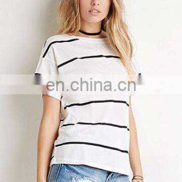 Wholesale New Cotton Casual Style Comfortable Women's Navy And White Striped T-shirt