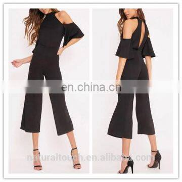 Stylish Open Back and Cold Shoulder Black Jumpsuit Womens (JU6501)