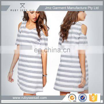 OEM trendy reverse Stripe print off Shoulder knitted bodycon maxi Dress China Alibaba 2016