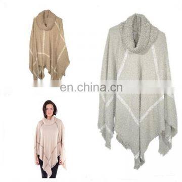 oversized scarf knit Plaid turtleneck poncho wholesale alibaba