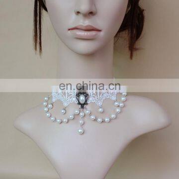 2015 Custom Elegant White Lace Necklace Bridal Jewelry With Pearl photo-2