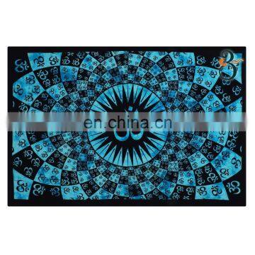 Indian Tapestry Full Om Turquoise Color Throw Single Beach Cotton Indian Tapestries