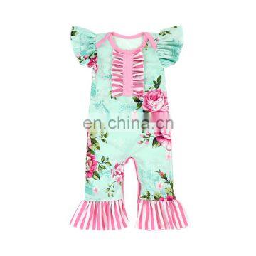 Girl Aqua Flower Flutter Sleeve Bodysuit  Baby Floral Romper