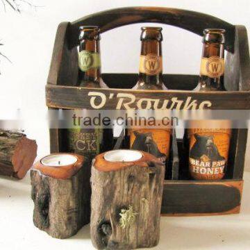 Custom vintage 6 pack wooden beer carrier, six pack wood bottle tote