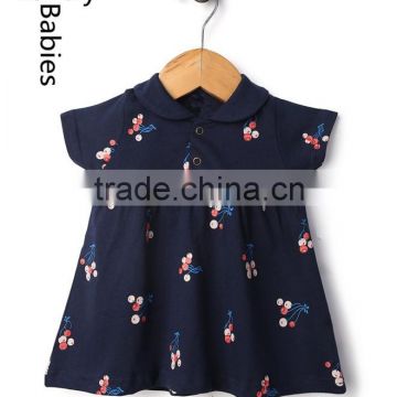 Latest design in kids wear navy baby neck collar printed frock design