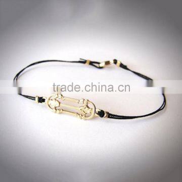 2015 Newest wax cord braid rock bangle heavy metal ancient charm bracelet for men