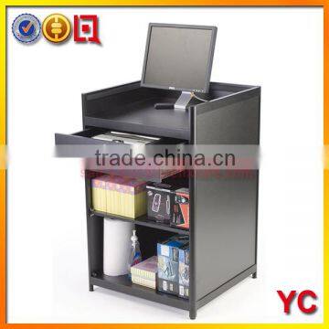 Black Laminate Cash Register Stand With Locking Drawer And Adjustable Shelf