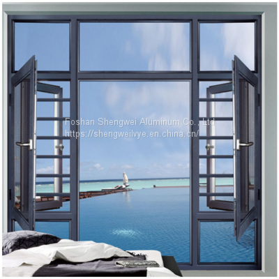 Aluminum alloy frame casement Window Double Glass with mosquito netting windows