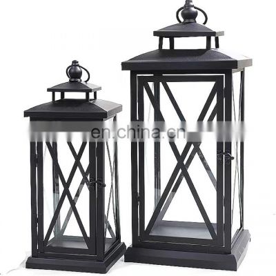 Outdoor Metal Lantern Home Decor Candle Lantern Holder Black  Iron Lantern For Decoration