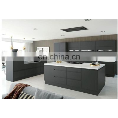 China Made Free Design Matte Black Lacquer Kitchen Cabinet Furniture With Marble Stone Countertop