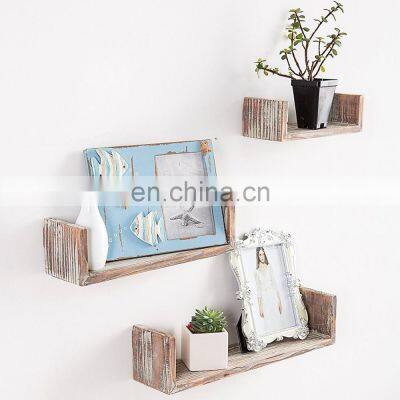 Set of 3 Wooden Wall Mounted Rustic U Shape Floating Shelf photo-3