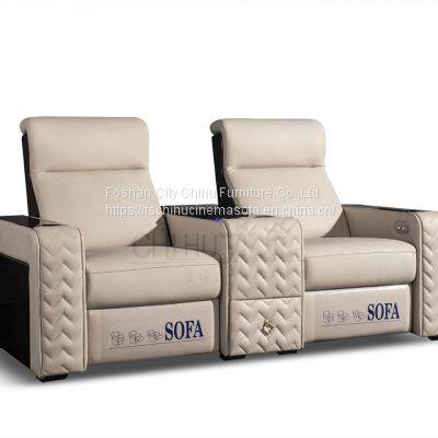 Cream Color 3 Seater Electric Cinema Sofa Home Theater Furniture Cinema Interior Home Theater Recliner Sofa Chair photo-3