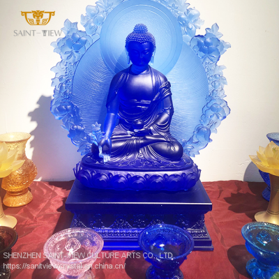 Large Custom Engineering Crystal Glass Consecrate Buddhism Temple Decor Gilding Buddha Statue Sculpture photo-5