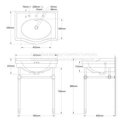 Bathroom 24 Inches Stainless Steel Console Sink With White Rectangle Vitreous China Ceramic Washbasin photo-5