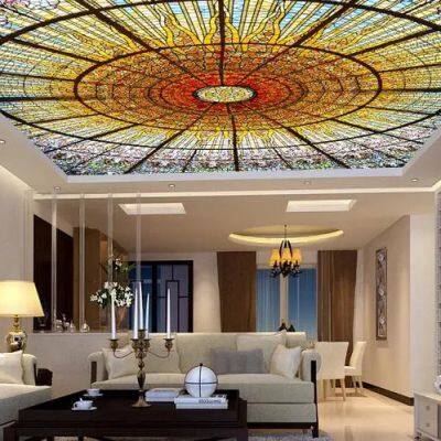 Customized Patterns Church Villa Colorful Art Decorative 3D Digital Printing Stained Glass Panel For Ceilings Windows