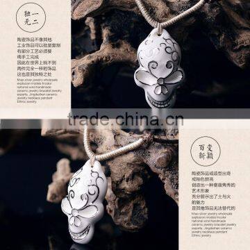 Men's Skull Head Porcelain Glazed Pendant Necklace photo-3
