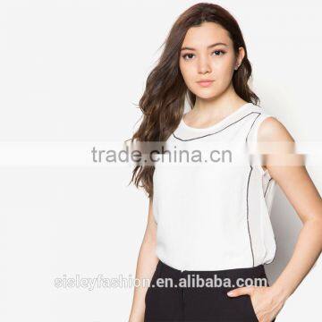 Women fashion chiffon sleeveless t shirt design with high qualiy solid color t shirt wholesale price TS137