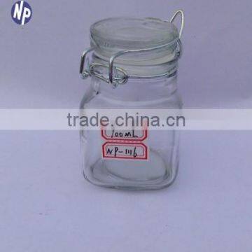 air tight glass storage jar with glass cap and metal clips