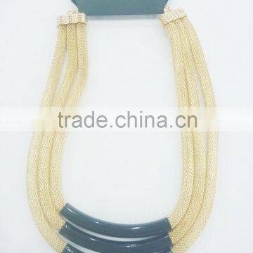 FACHION 3 ROWS MESH CHAIN NECKLACE WITH METAL TUBES