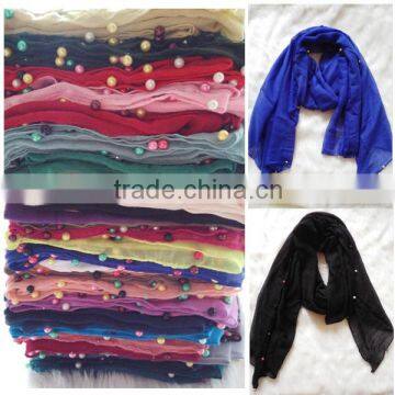 Hot Selling Self-made Plain Hijab Shawl Women Colorful Pearl Scarf                        
                                                Quality Choice