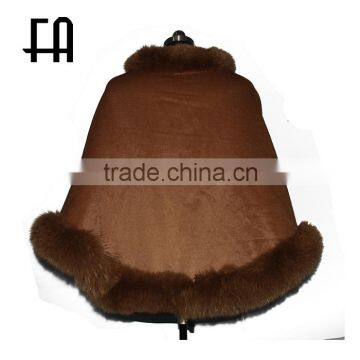 Factory Direct Wholesale Cashmere Cape With Fox Fur Trim photo-2