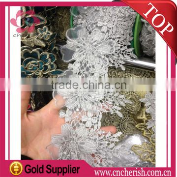 Hot sale 7cm width good quality clover lace trimming manufactures for wedding dress