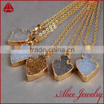 2015 Fashion fat arrowhead jewelry gold plated wholesale druzy drusy pendant charm necklace